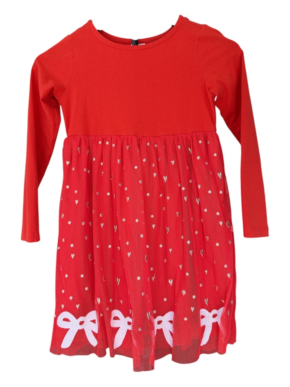 Hanna Andersson Holiday Red Long-Sleeve Tulle Dress with White Appliqué Bows